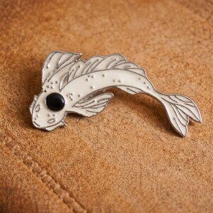 Koi Fish Black White Gold Lapel Pin Tie Tack Brooch